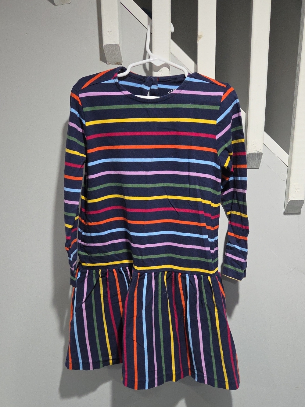 Primary Navy Rainbow Stripe Dress, Size 6-7
